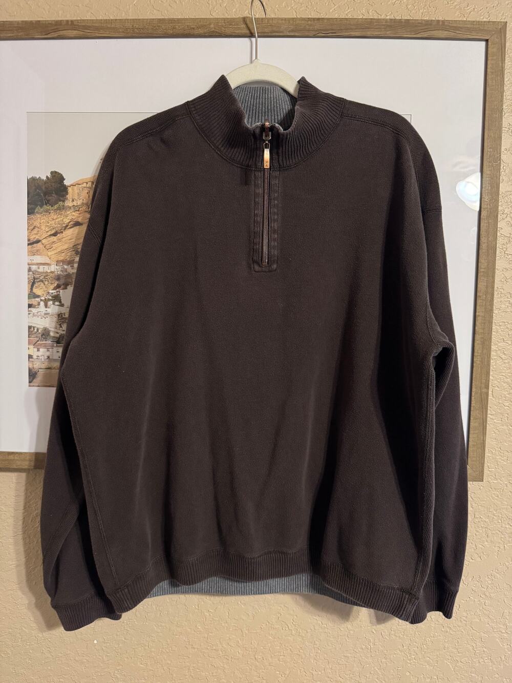 Tommy Bahama Men's Medium Reversible Quarter Zip Pullover Sweater Brown Grey